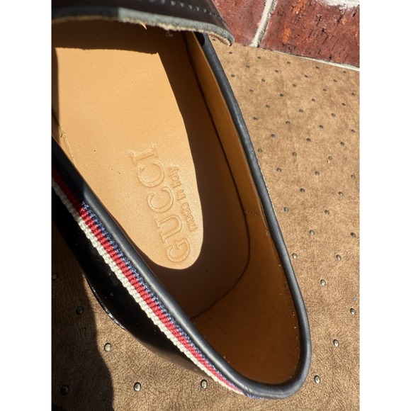 Gucci Black Leather Dress Shoes Red‎ Blue Stripe Size 40 - Picture 5 of 7